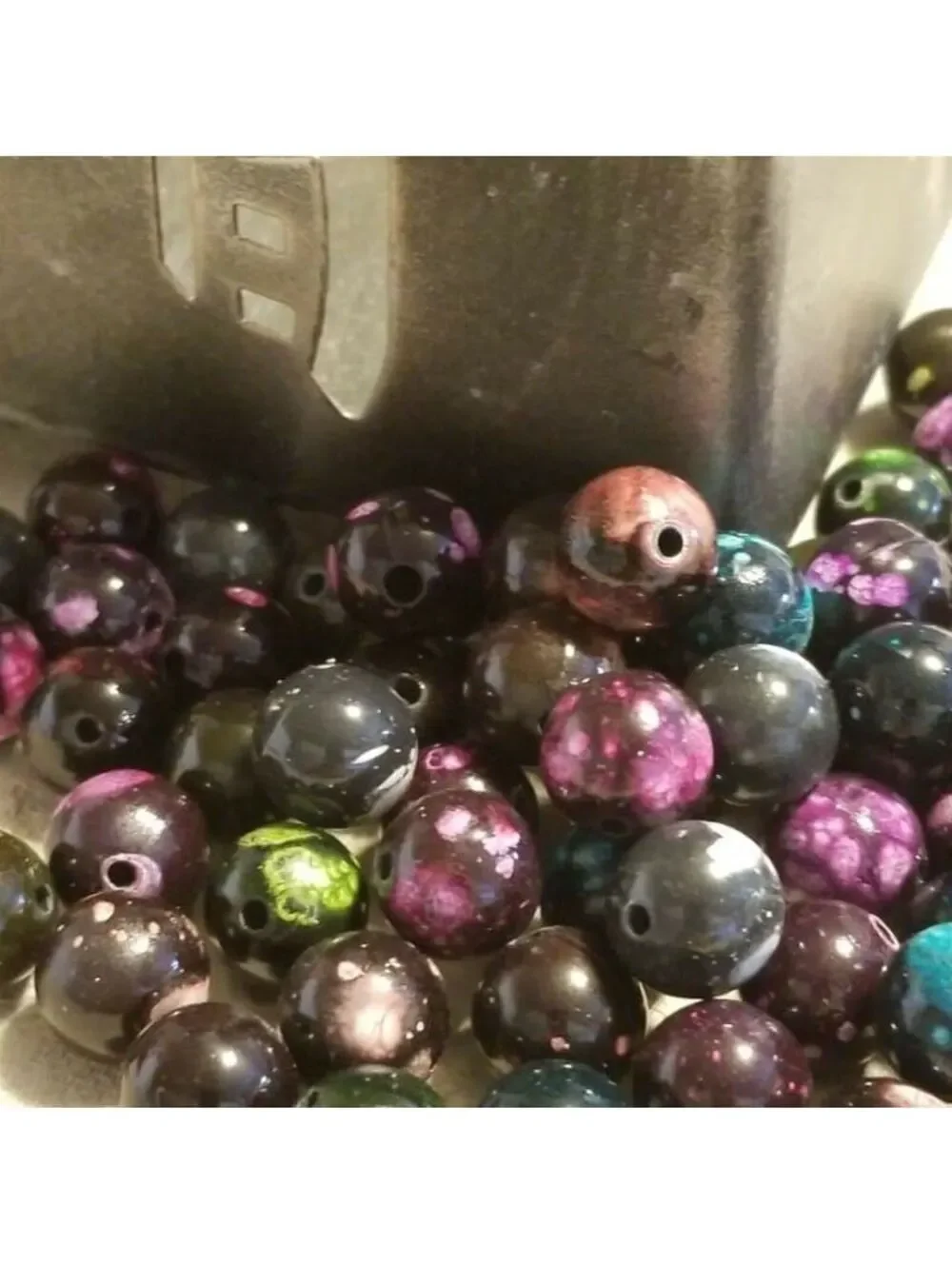 Vintage Black Mixed Bright Color Splash 12mm Round Beads 10 pcs